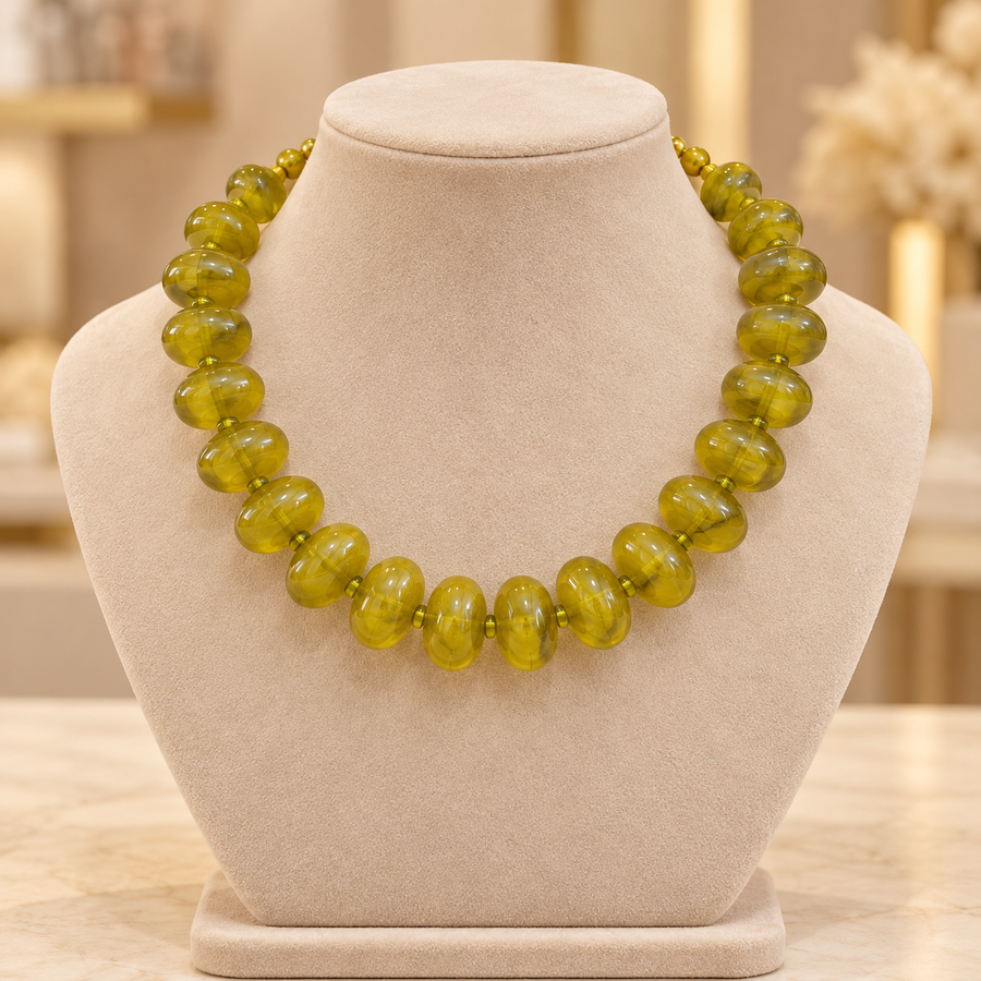 Collar Chicle Verde Oliva Marmoleado de Acrílico