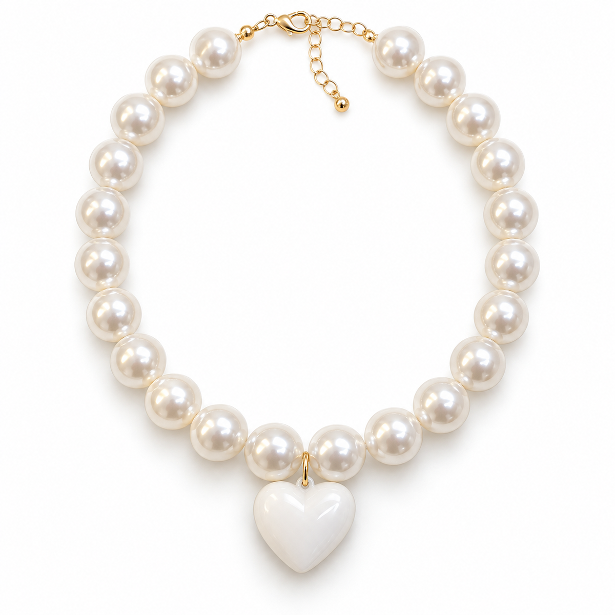 Collar Chicle Blanco Perlado con Corazón Blanco