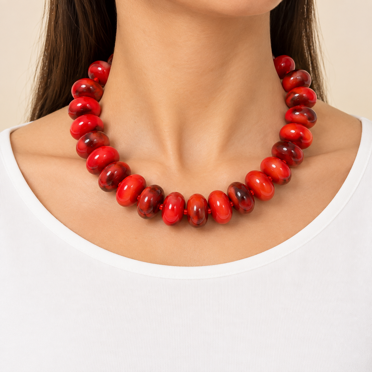 Collar Chicle Rojo Marmoleado con Cadena Ajustable