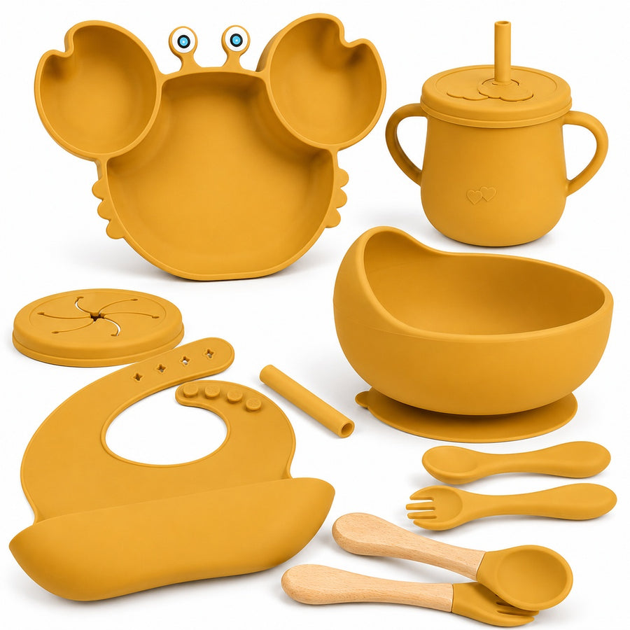 Set de alimentación bebé silicona 10 piezas color Mostaza - imagen principal
