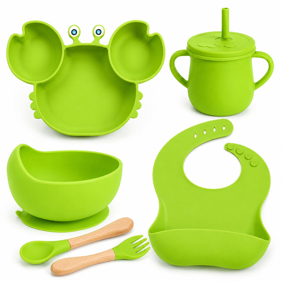 Set de alimentación bebé silicona 10 piezas color Verde Manzana - imagen principal