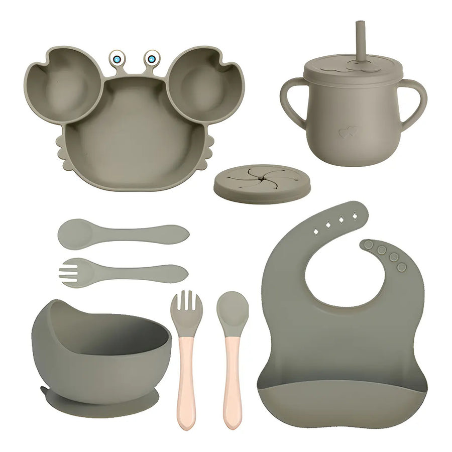 Set de alimentación bebé silicona 10 piezas color Verde Militar - detalle del producto