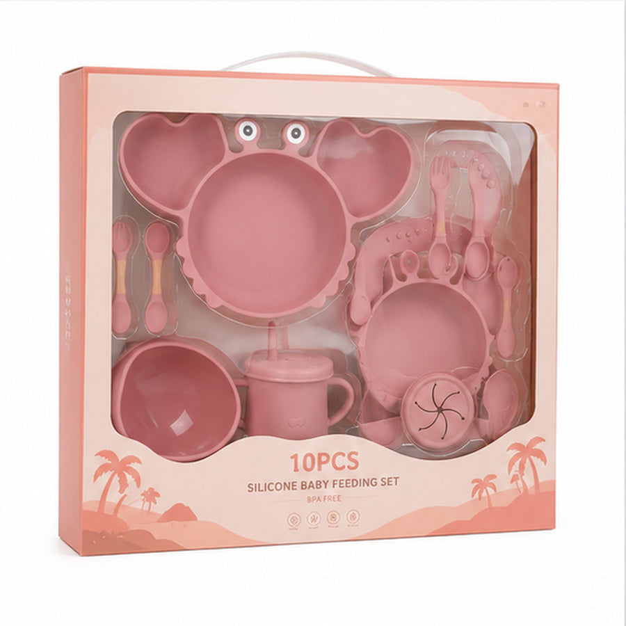 Set de alimentación bebé silicona 10 piezas color Rosa Vieja - detalle del producto