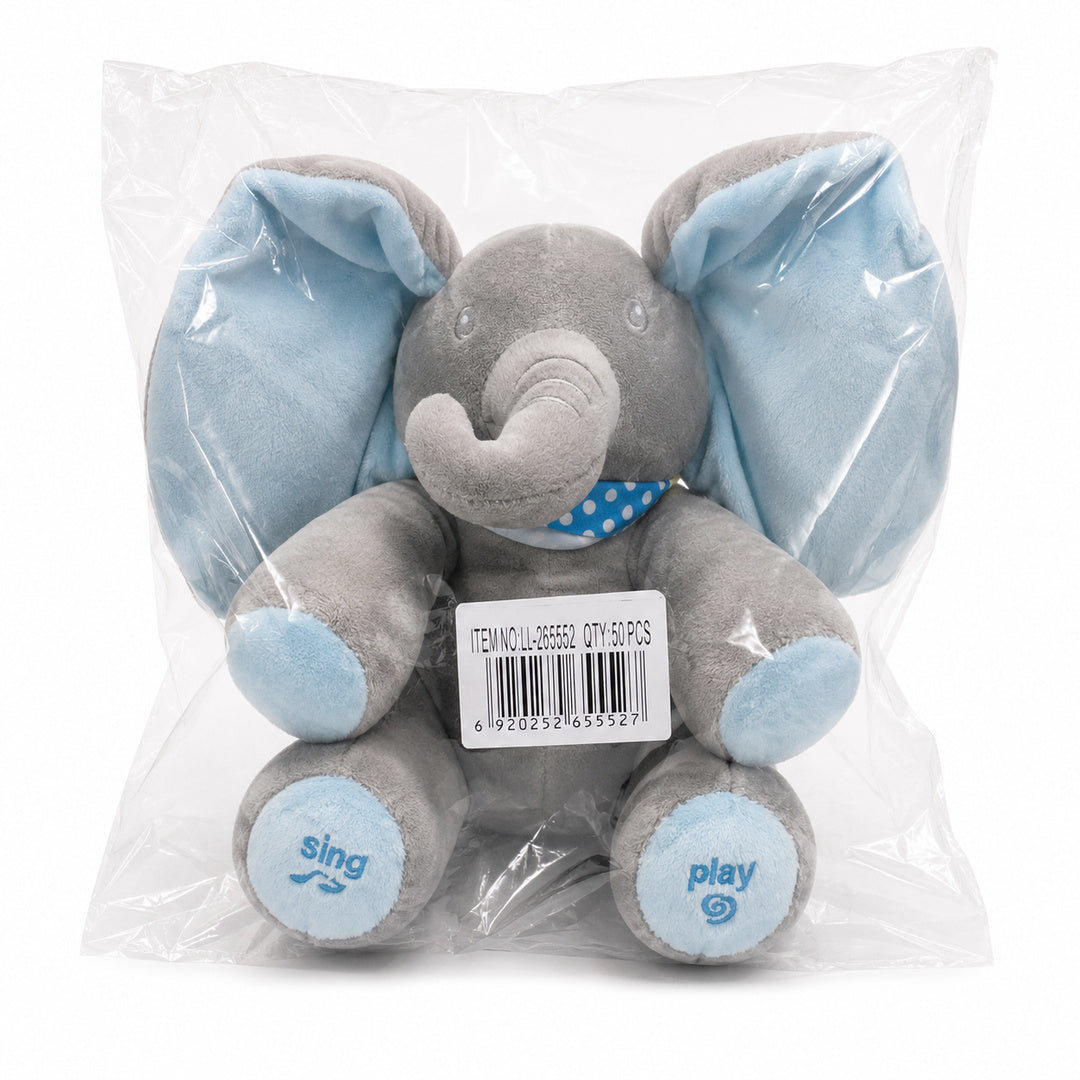 Peluche elefante musical con movimiento de orejas 30 cm