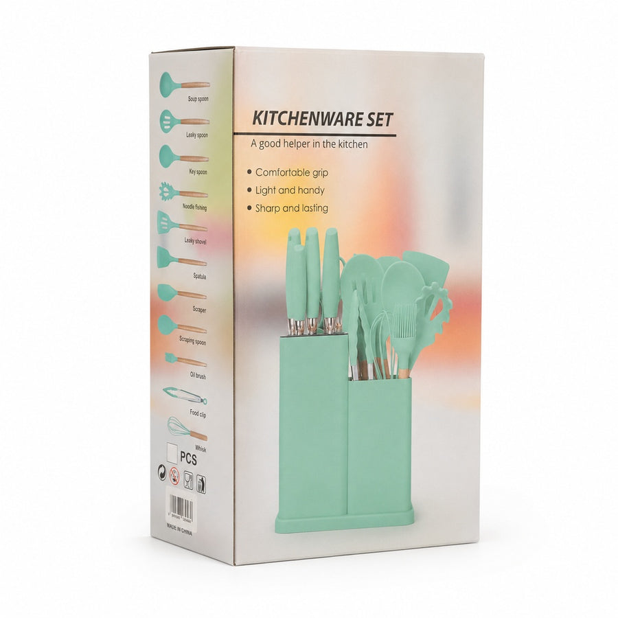Set de utensilios de silicona Kitchenware 19 piezas turquesa - vista 3 del producto
