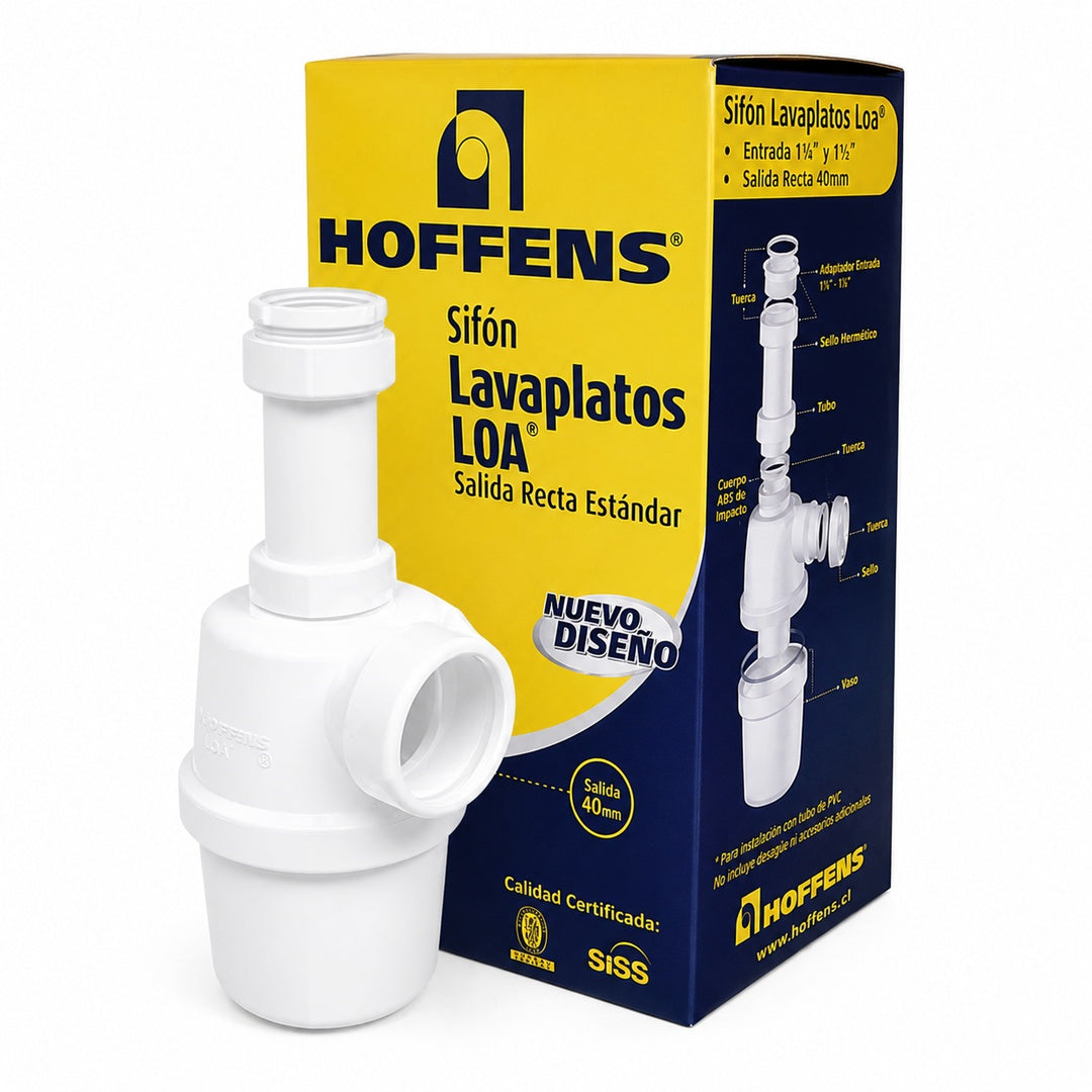 Sifón Lavaplatos Loa Salida Recta Entrada 1 1/2 Y 1 1/4 - vista 3 del producto