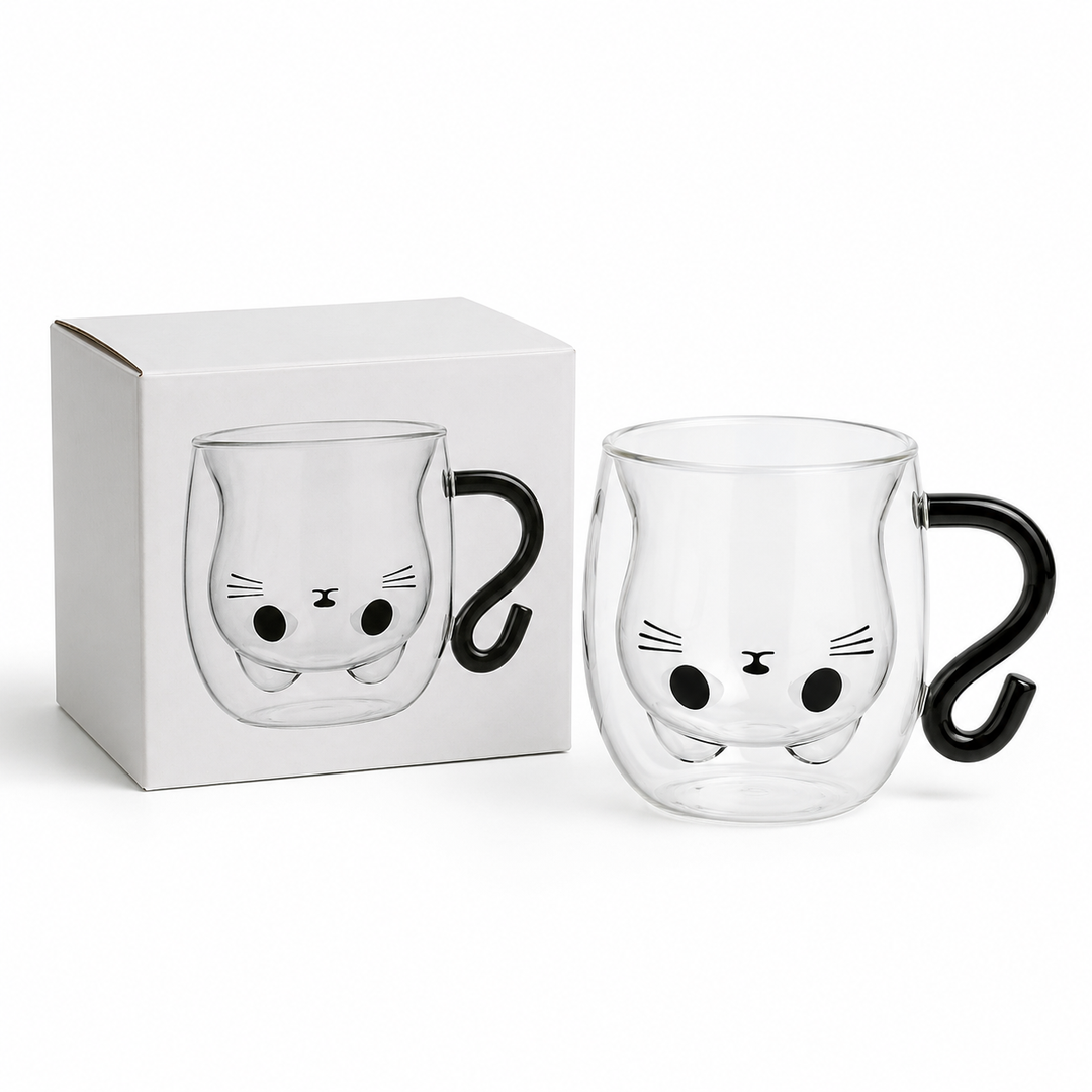 Taza De Vidrio De Doble Pared Bkinpid Cute Cat, Gato Negro - vista 3 del producto