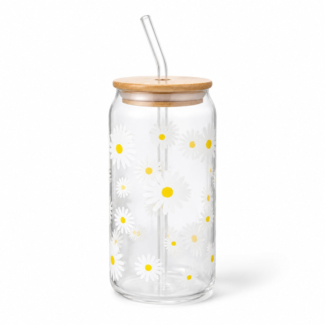 Vaso Lata de Vidrio Tapa Bambu con Sorbete Diseños Varios - vista 6 del producto
