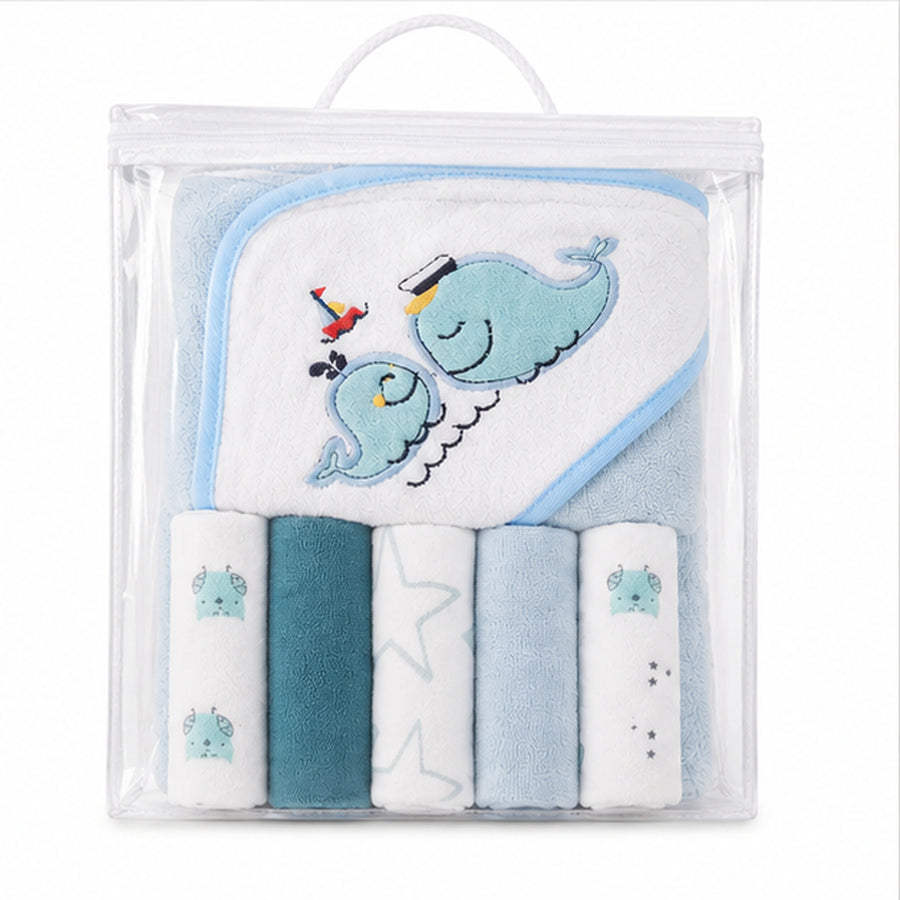 Set De Toalla Con Capucha Bebés Y Toallitas Multiuso Niños - variante Elefante