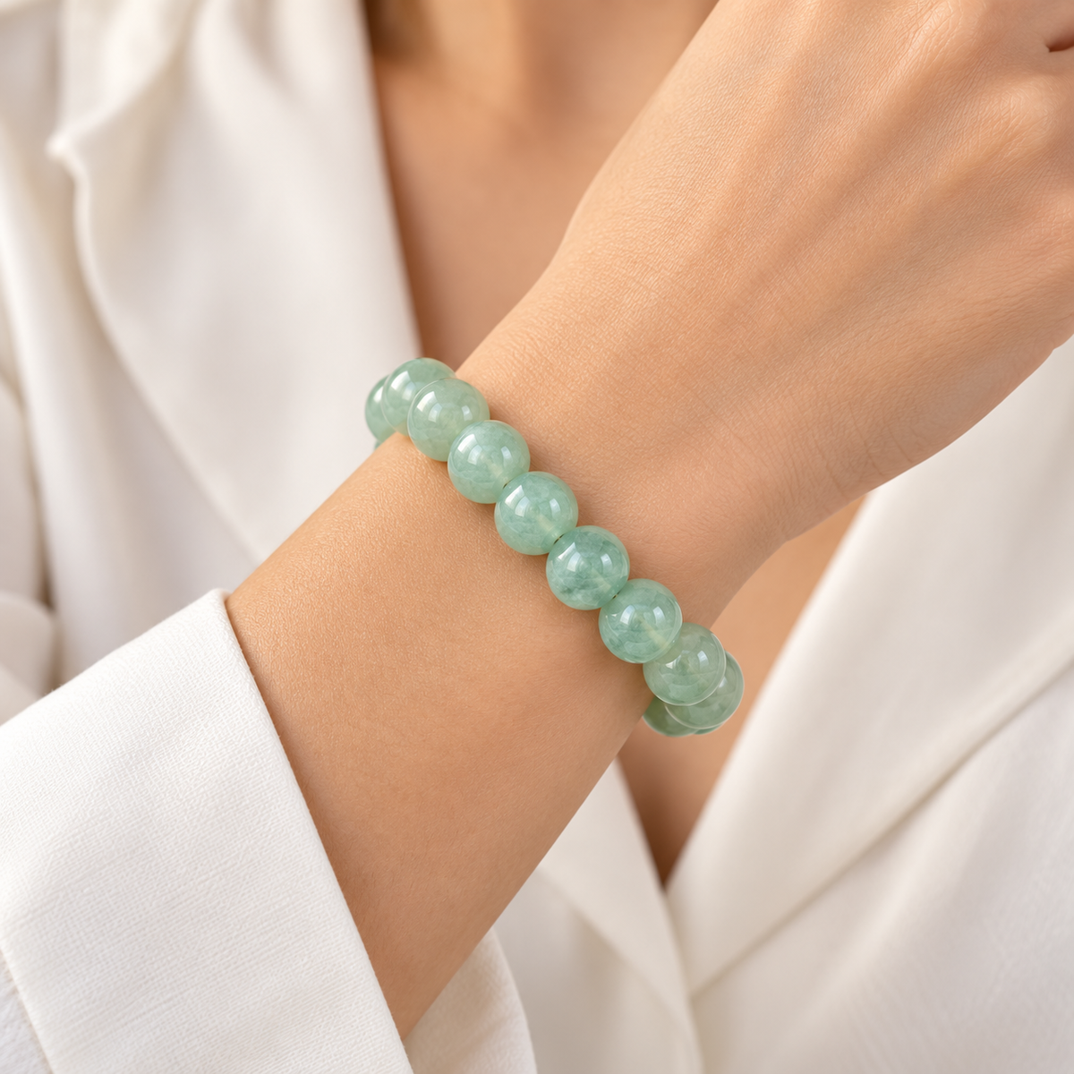 Pulsera De Piedra Natural Aventurina Verde Y Cuarzo Fortuna