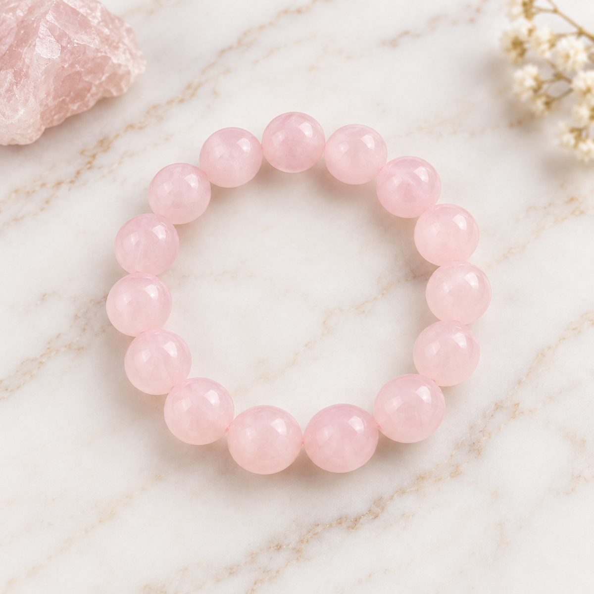 Pulsera De Cuarzo Rosa Natural 16 Cm