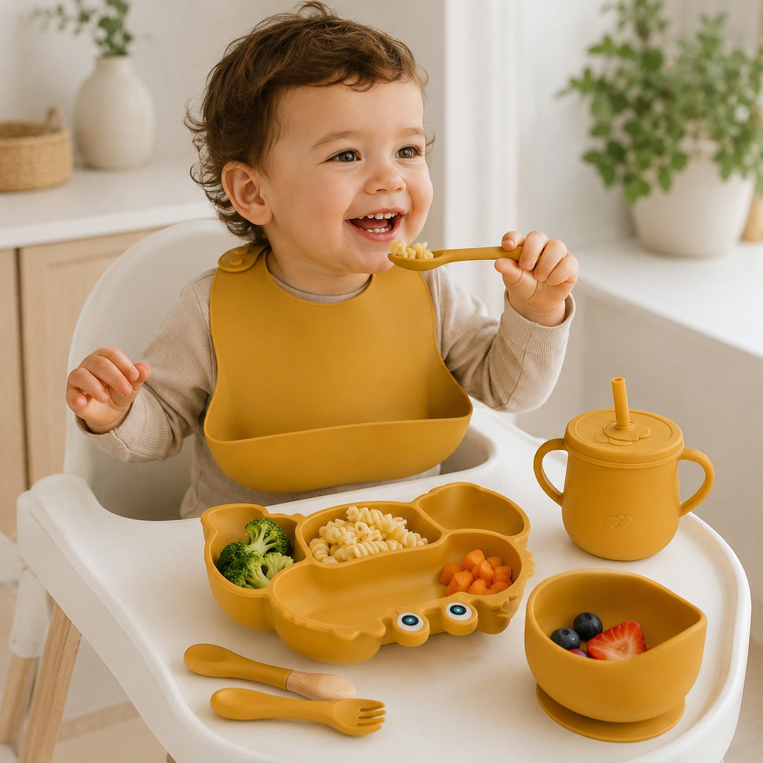 Set de alimentación bebé silicona 10 piezas color Mostaza - vista 4 del producto