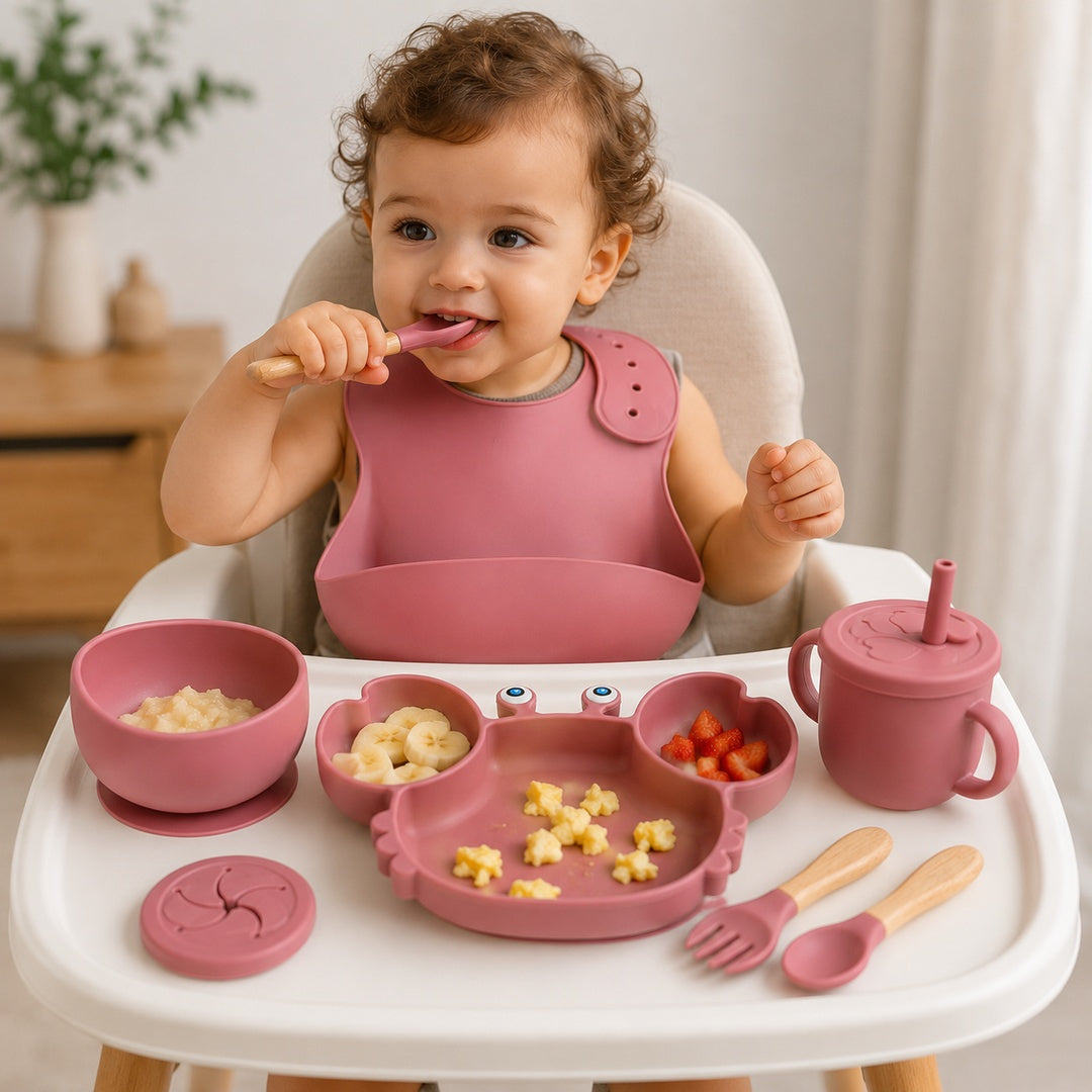 Set de alimentación bebé silicona 10 piezas color Terracota - vista 4 del producto