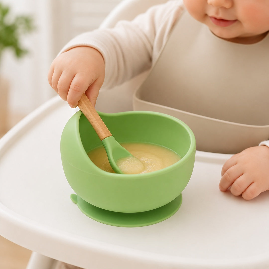 Bowl Con Cuchara De Silicona Para Bebé - variante Terracota