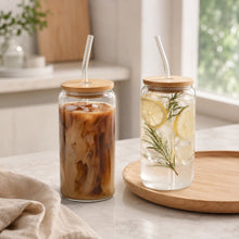 Vaso Lata de Vidrio Tapa Bambu con Sorbete Diseños Varios - vista 3 del producto