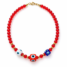 Collar Chicle Rojo de Cuentas Pequeñas con Ojos Turcos