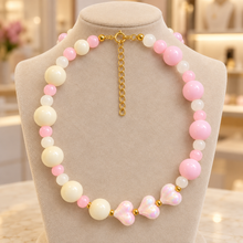 Collar Chicle Candy Love Rosa Pastel Y Corazones Nacarados