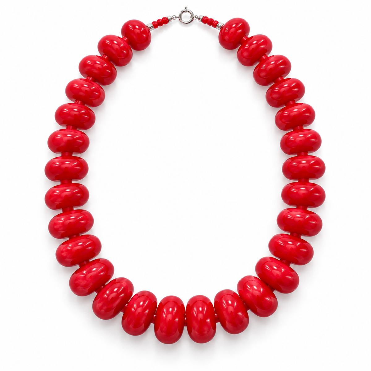 Collar Chicle Rojo Cereza de Cuentas Ovaladas