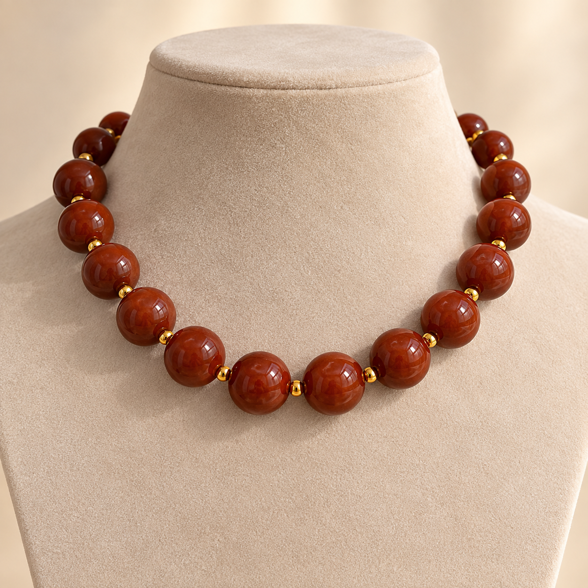 Collar Chicle Cafe con Detalles Dorados Ajustable