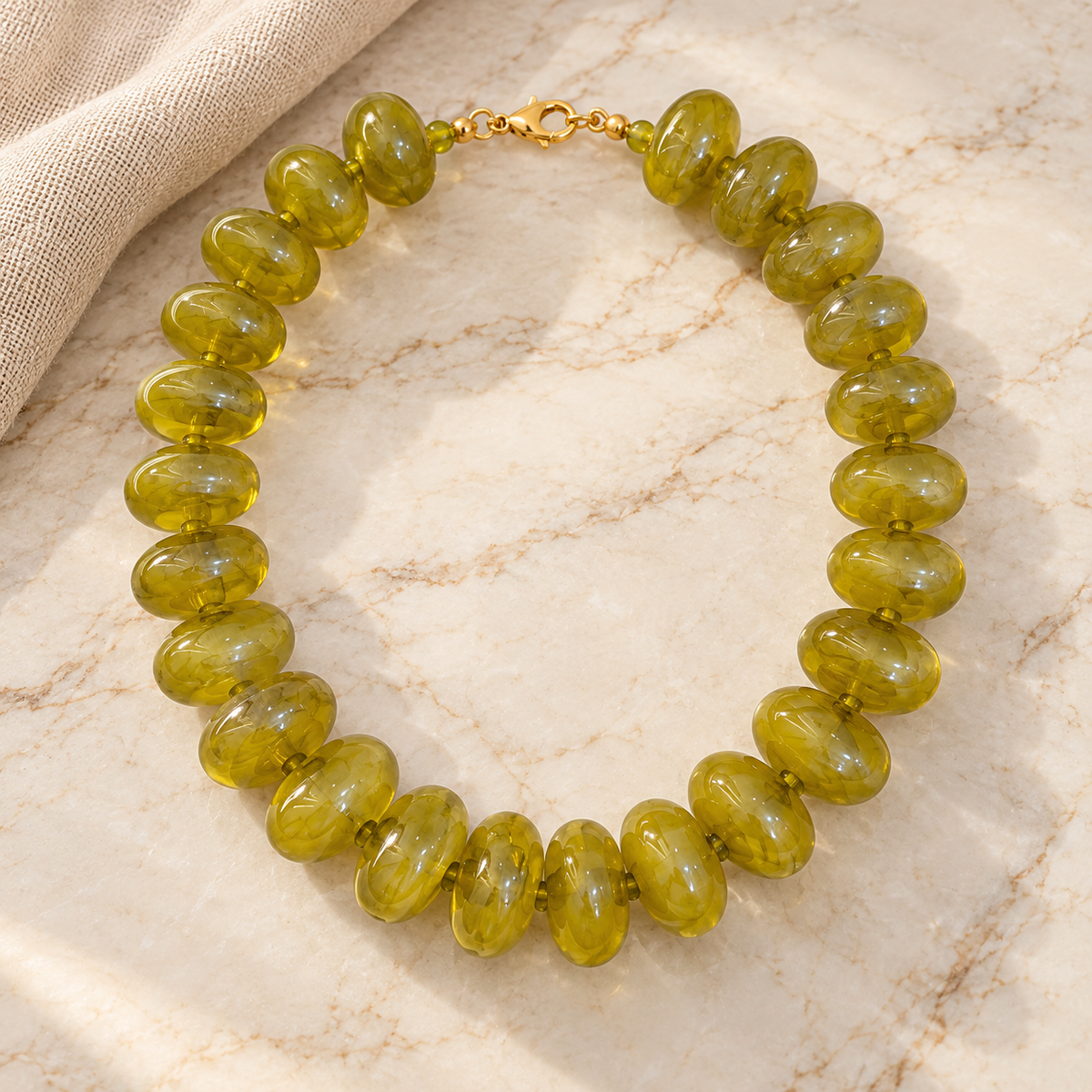 Collar Chicle Verde Oliva Marmoleado de Acrílico