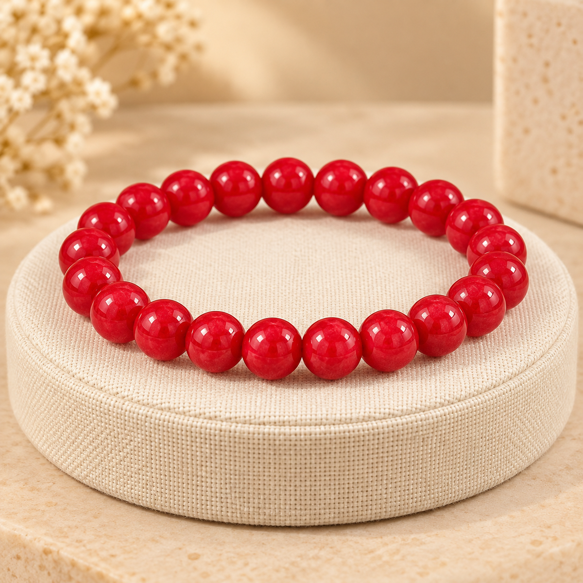 Pulsera De Ágata Roja Piedras Naturales