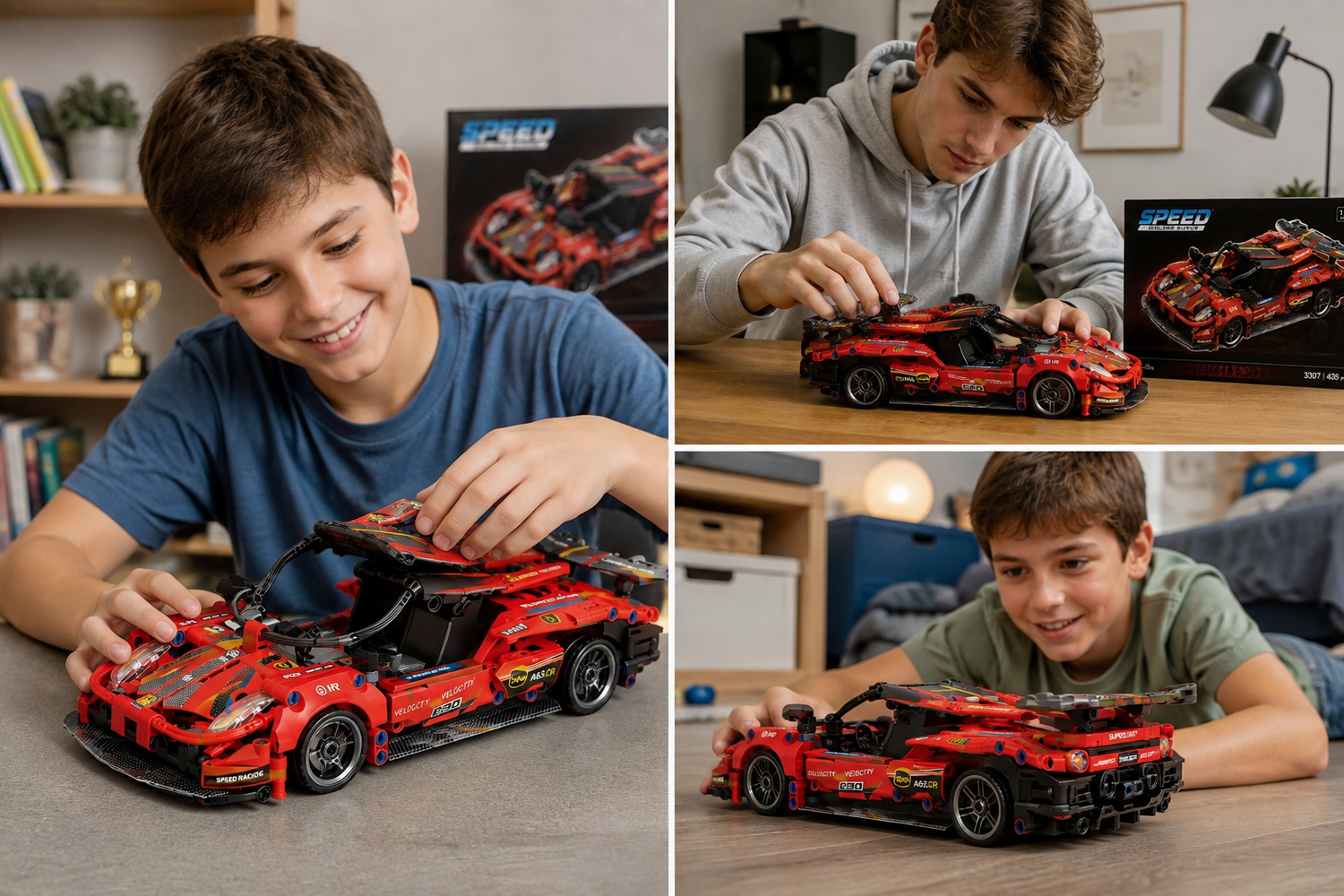 Auto Deportivo Armable A Cuerda Escala 1:18 Bloques 426 Pcs Rojo