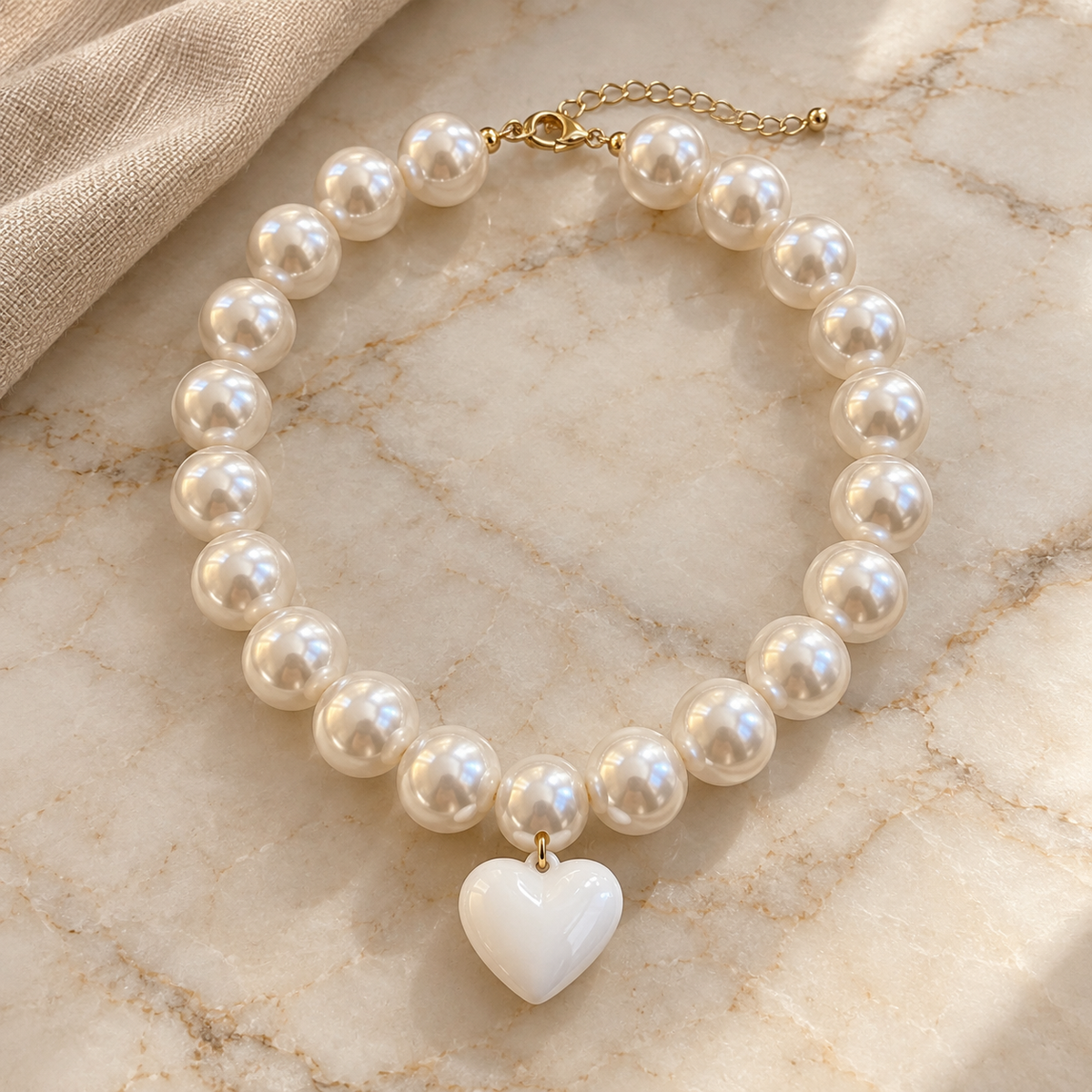Collar Chicle Blanco Perlado con Corazón Blanco