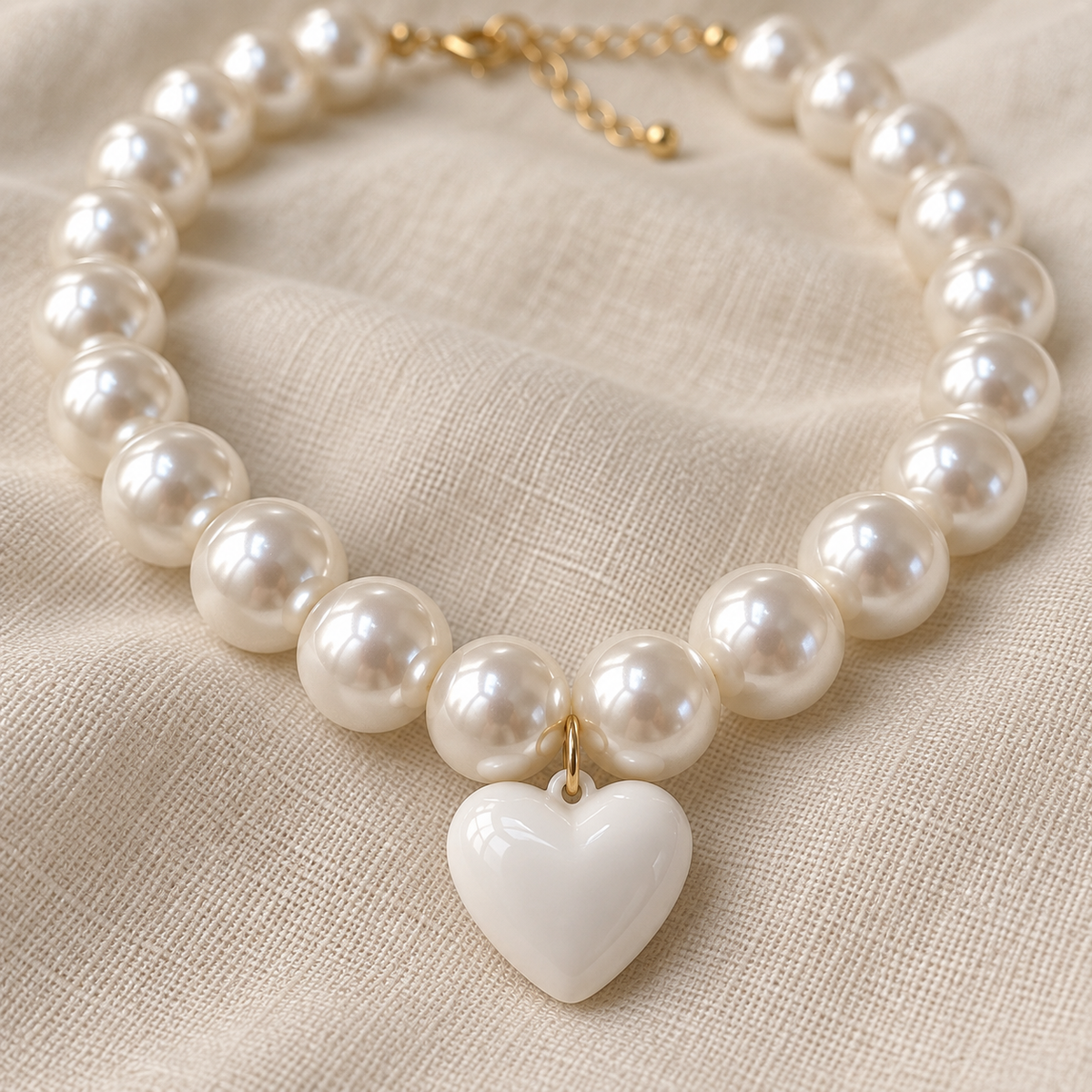 Collar Chicle Blanco Perlado con Corazón Blanco