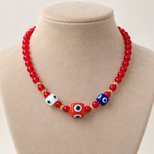 Collar Chicle Rojo de Cuentas Pequeñas con Ojos Turcos