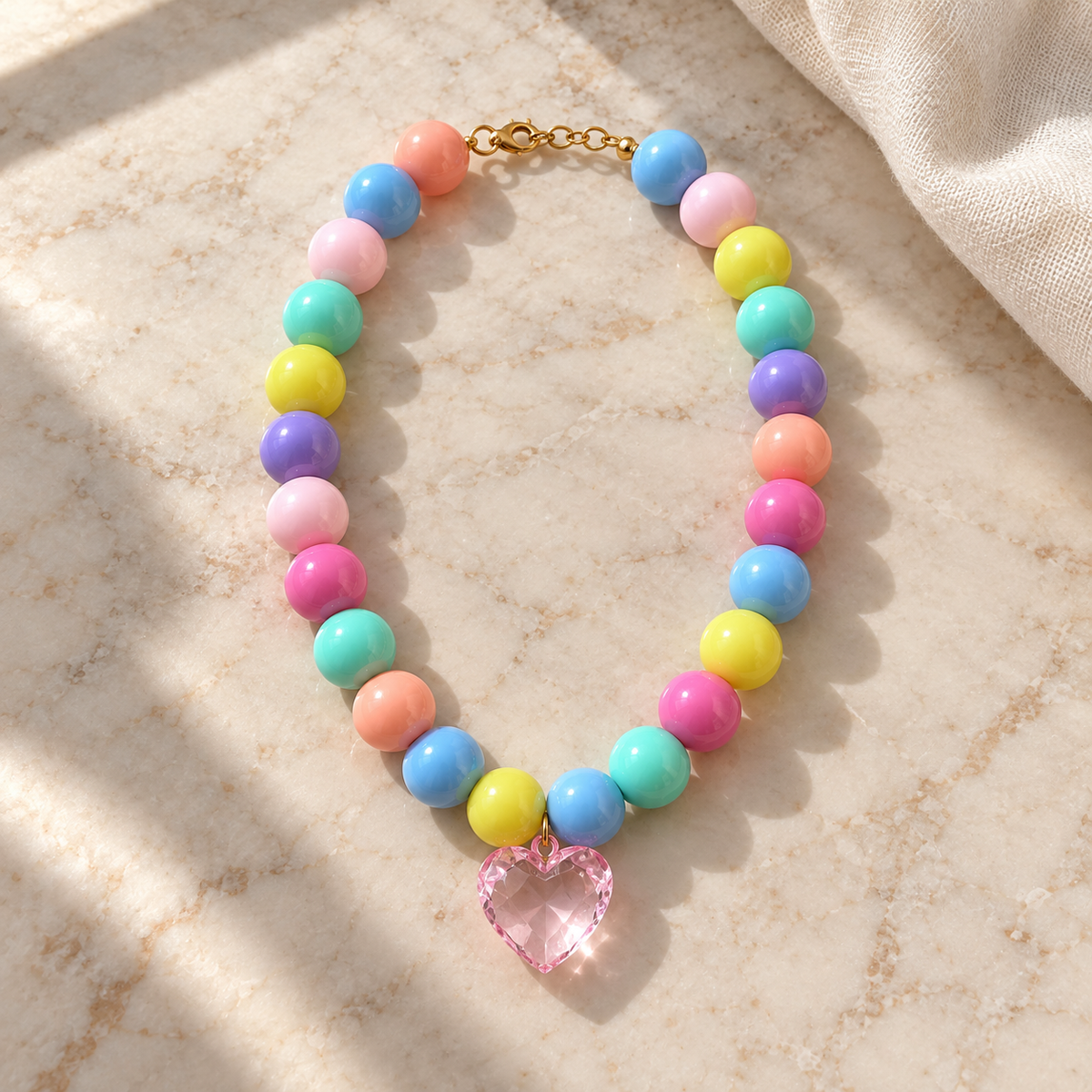 Collar Chicle Multicolor con Corazón Rosado