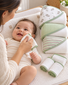 Set de Baño para Bebé Niño 3 Toallas con Capucha + 3 Mini Toallitas Verde Cebra