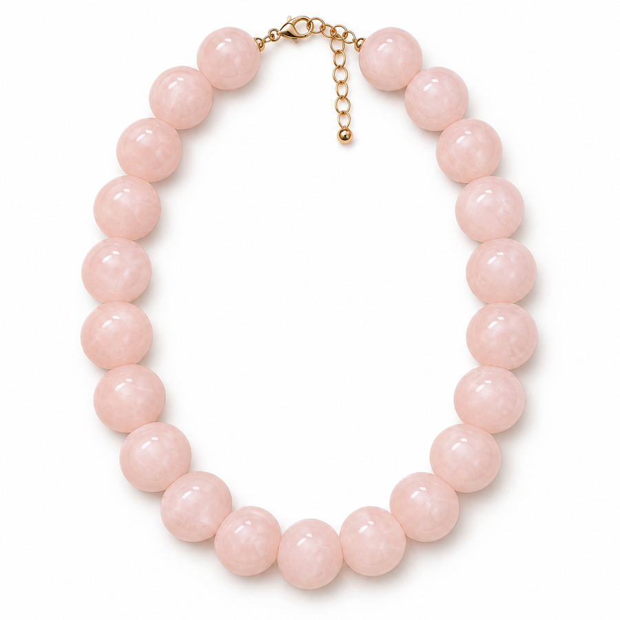 Collar Chicle Rosa Marmoleado Ajustable Cuentas Grandes