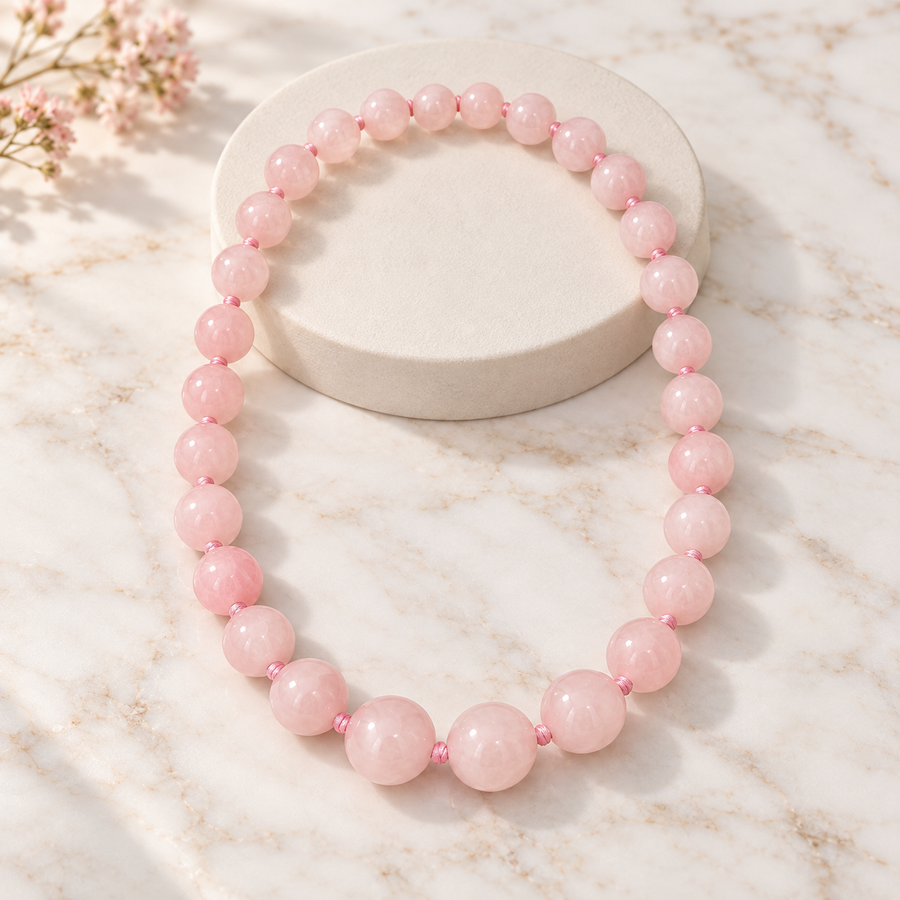 Collar Cuarzo Rosa Natural Energético 50 Cm