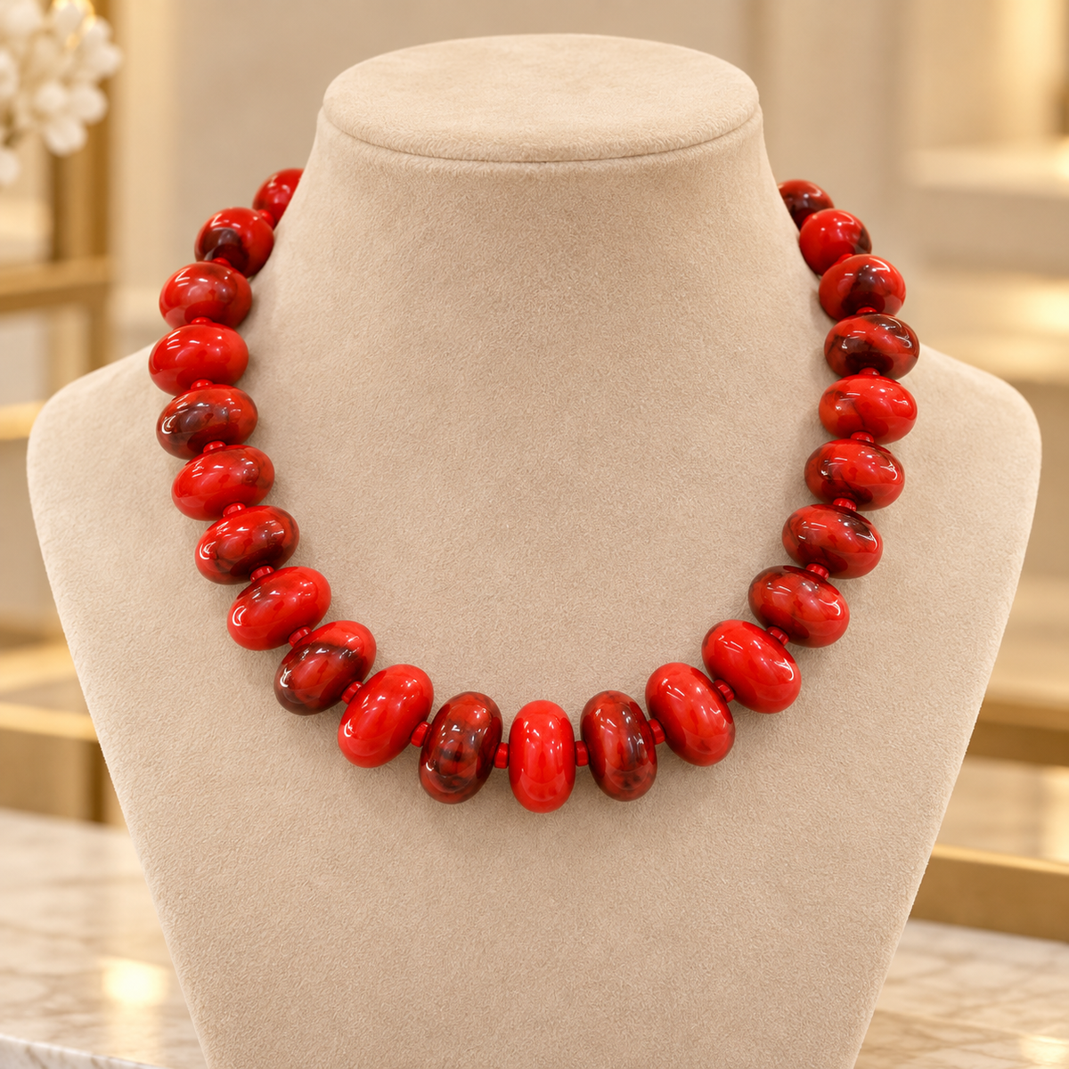 Collar Chicle Rojo Marmoleado con Cadena Ajustable