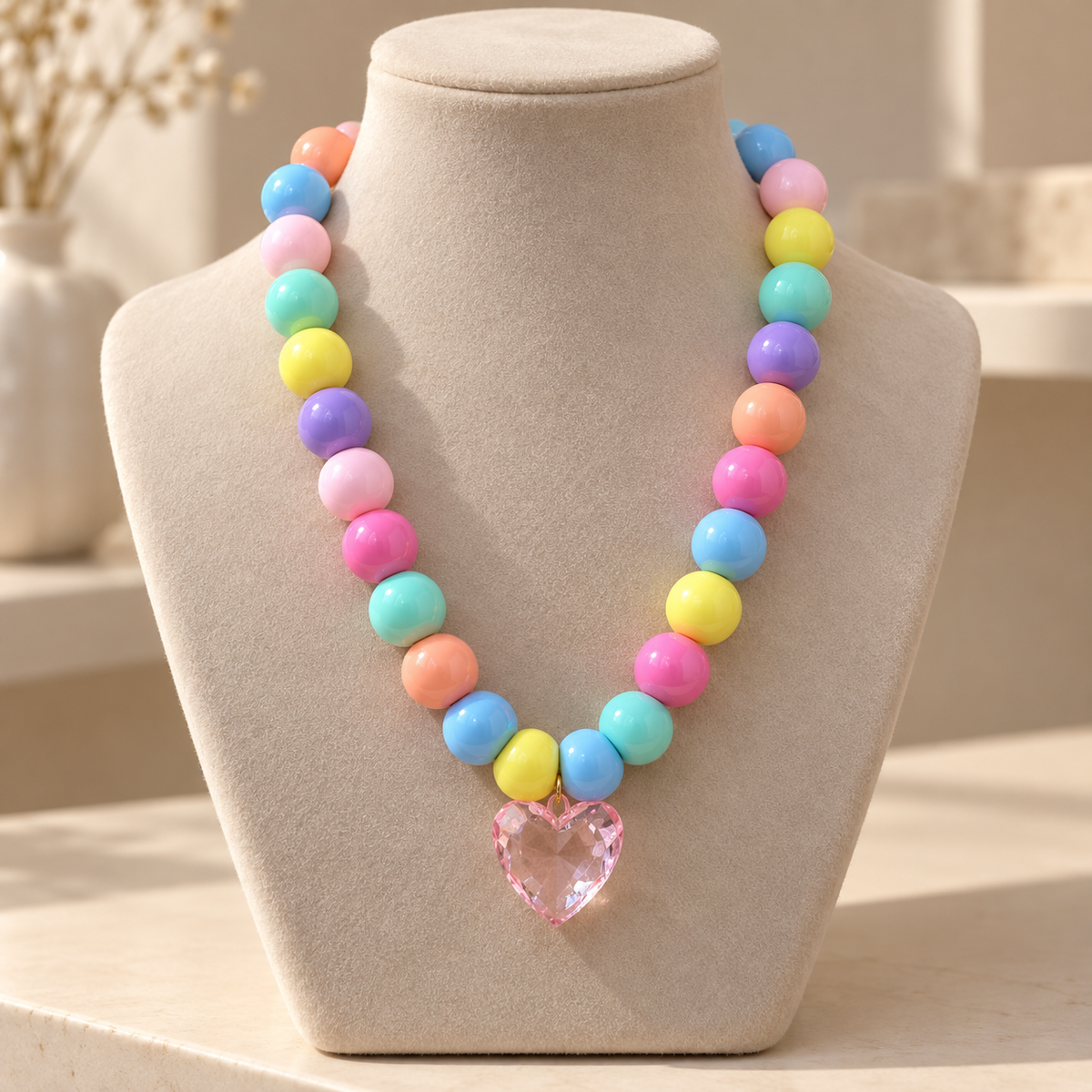 Collar Chicle Multicolor con Corazón Rosado