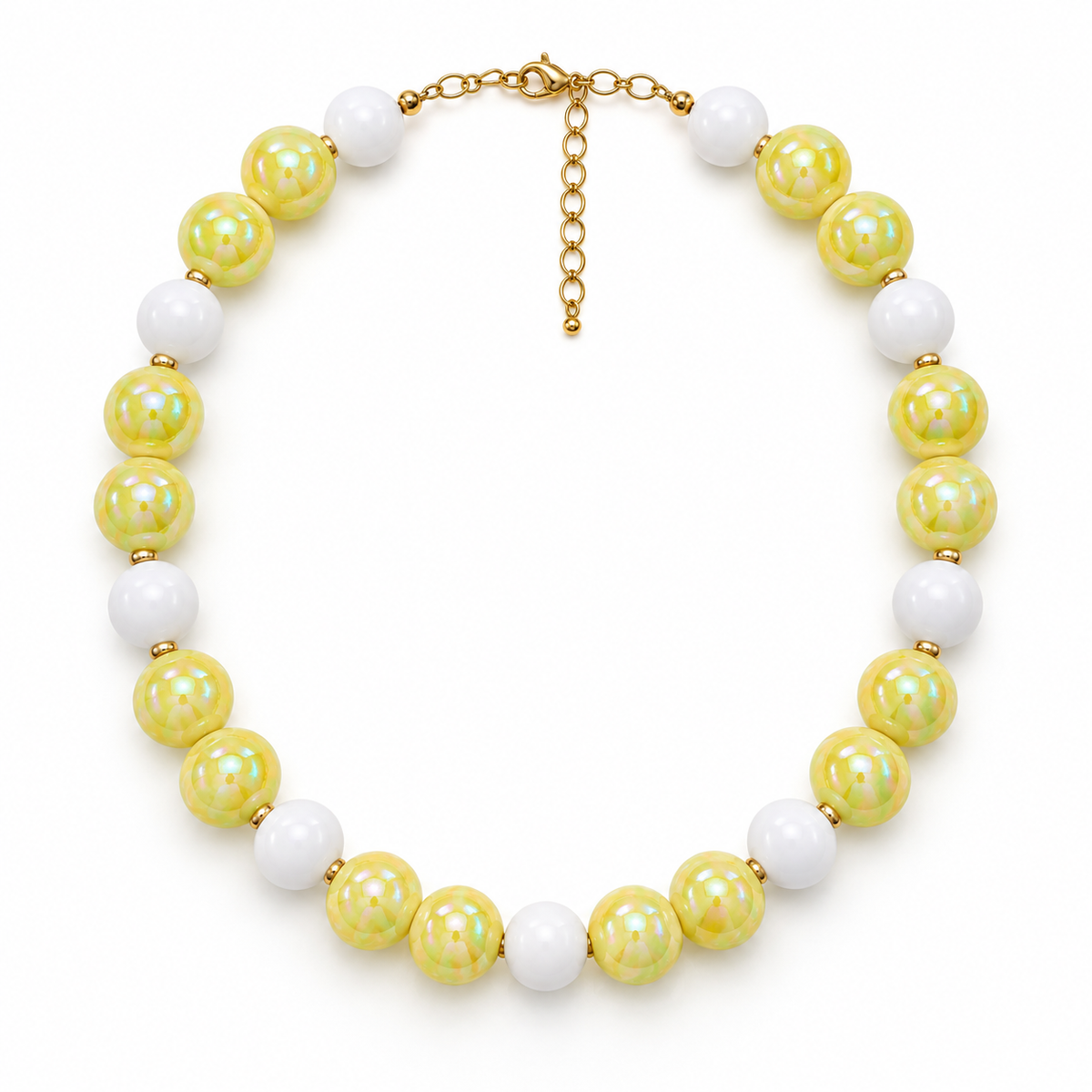 Collar Chicle Amarillo Nacarado y Blanco Ajustable