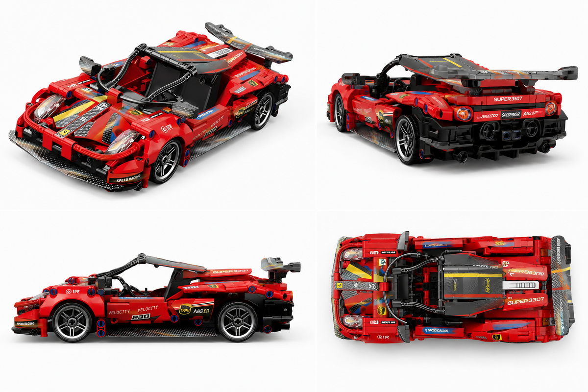 Auto Deportivo Armable A Cuerda Escala 1:18 Bloques 426 Pcs Rojo