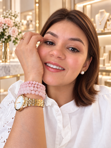 Pulsera De Cuarzo Rosa Natural 16 Cm