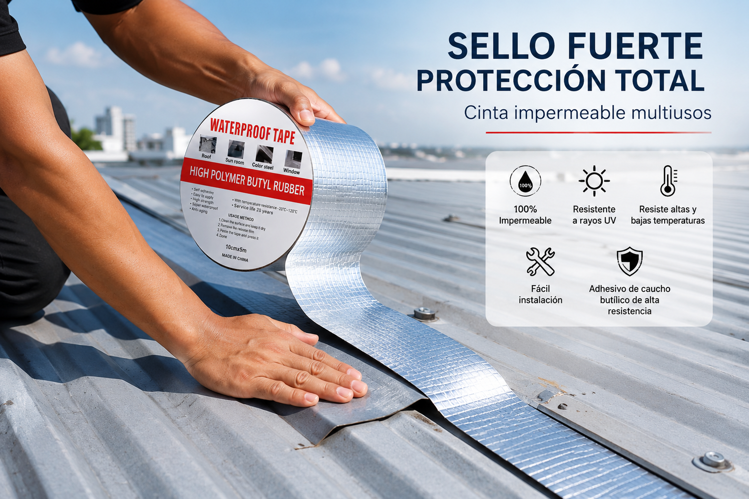 Cinta Adhesiva Impermeable 10cm x 5m Reparación Goteras