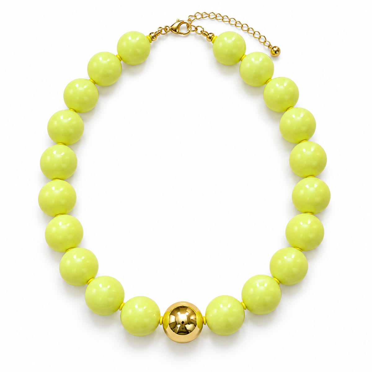 Collar Chicle Amarillo Limón con Cuenta Dorada Ajustable