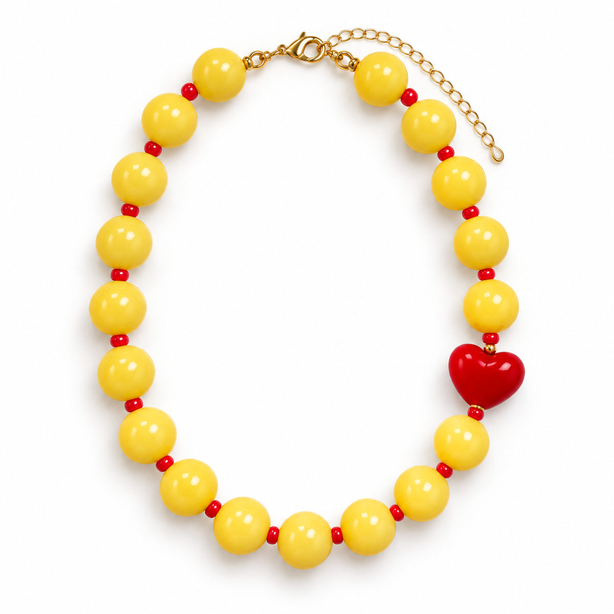 Collar Chicle Amarillo con Corazón Rojo Ajustable