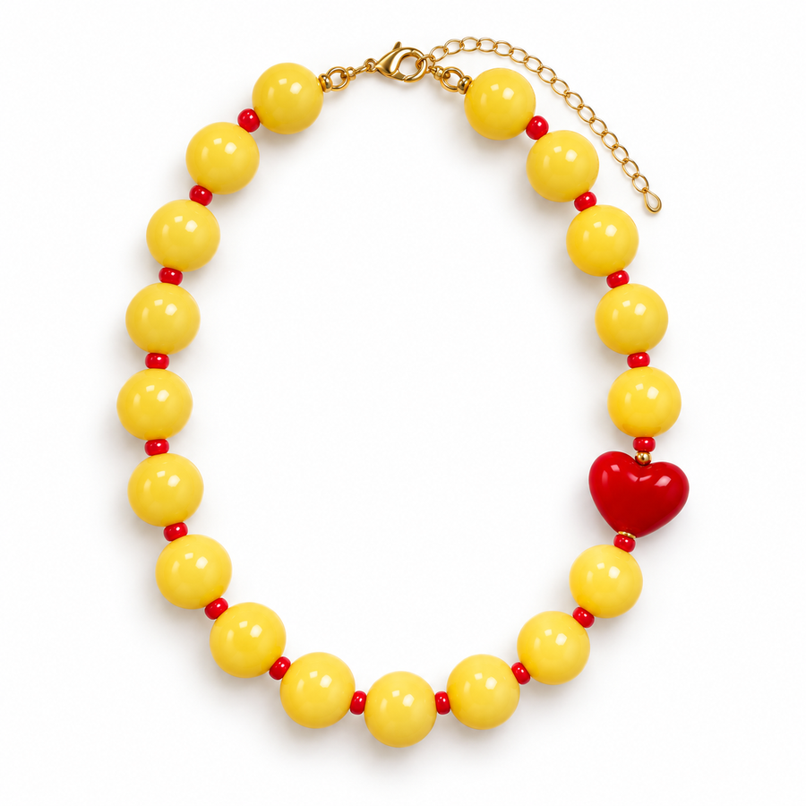 Collar Chicle Amarillo con Corazón Rojo Ajustable