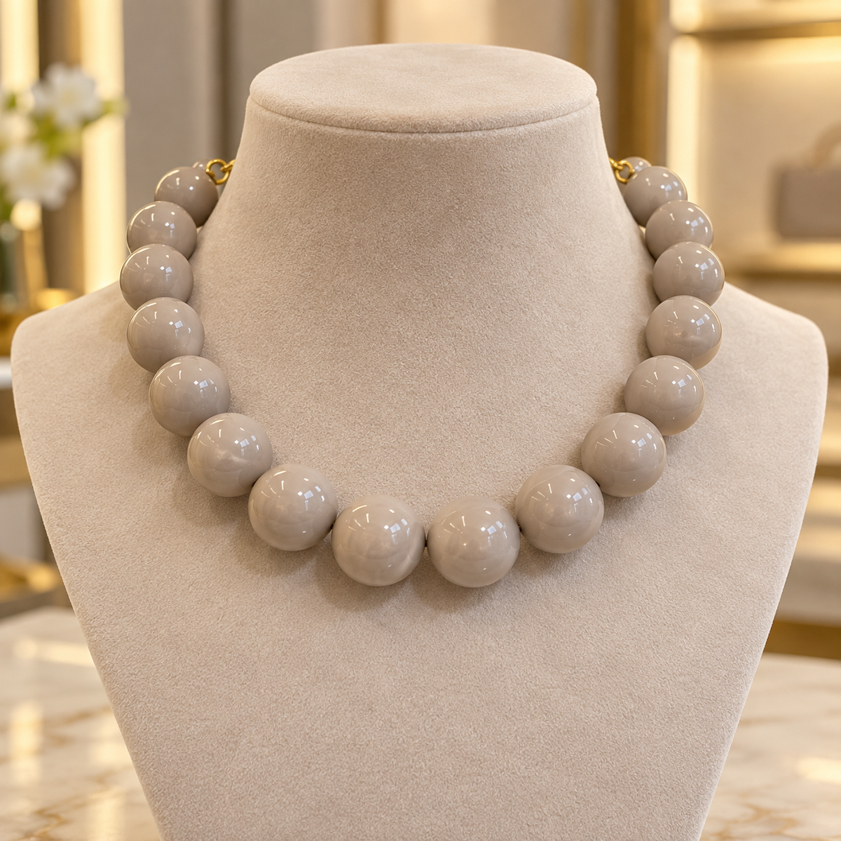 Collar Chicle Beige de Acrílico Cuentas Grande