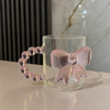 Taza De Vidrio Transparente Con Lazo 3D Coquette 380 Ml