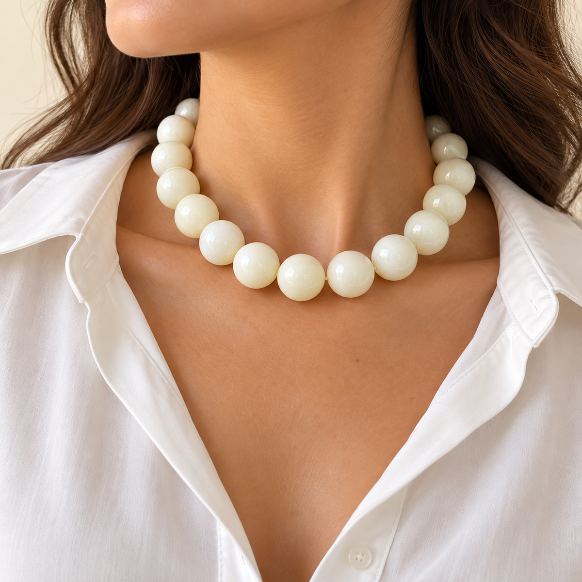 Collar Chicle Blanco Marfil Ajustable