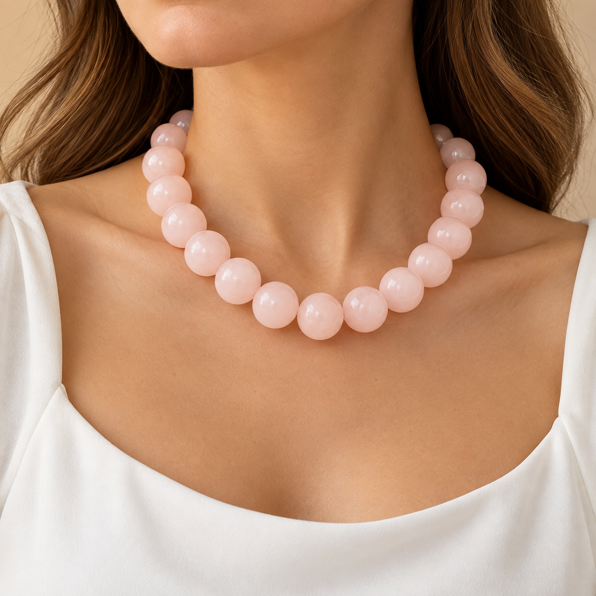 Collar Chicle Rosa Marmoleado Ajustable Cuentas Grandes