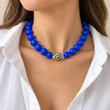 Collar Chicle Azul Rey con Ojo Turco Dorado Ajustable
