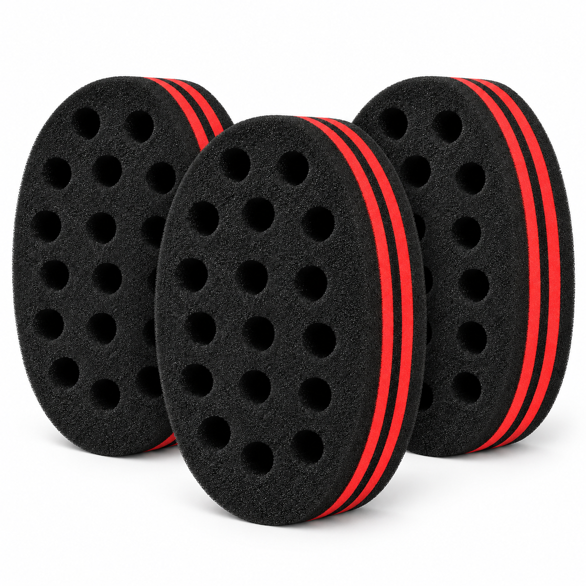 Pack de 3 Esponjas Cepillo para Cabello Afro Negras con Detalles Rojos