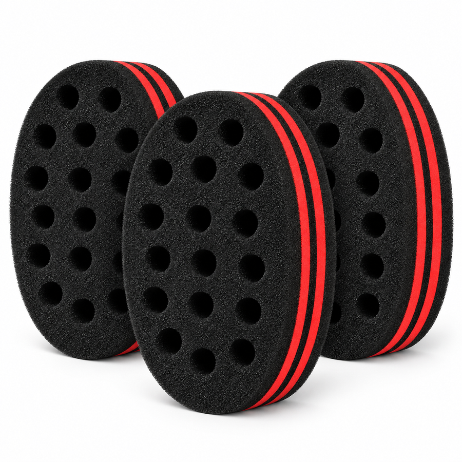 Pack de 3 Esponjas Cepillo para Cabello Afro Negras con Detalles Rojos
