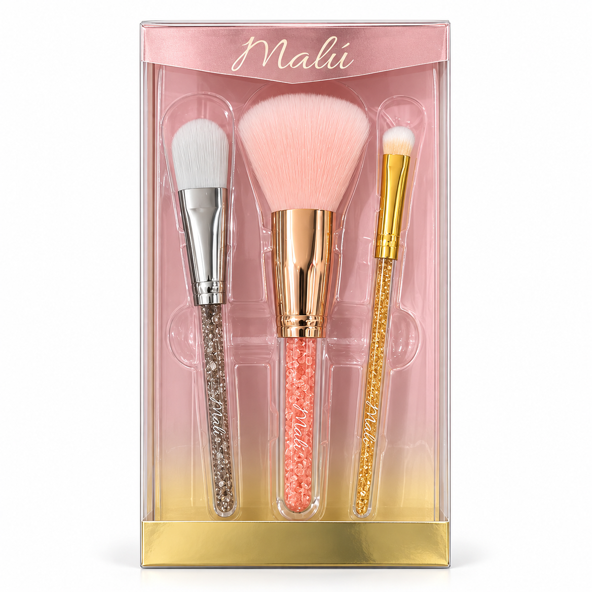 Set Malu de 3 Brochas de Maquillaje con Brillo